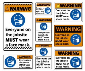 Warning Wear A Face Mask Sign Isolate On White Background,Vector Illustration EPS.10