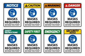 Masks Required Beyond This Point Sign Isolate On White Background,Vector Illustration EPS.10