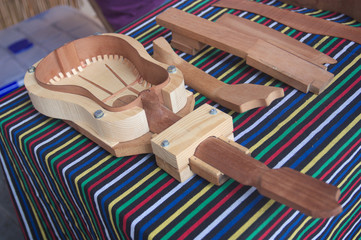 Timple, typical Canarian instrument, which is being assembled by a craftsman