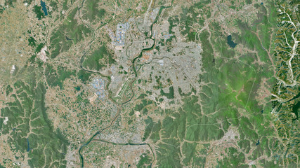 Gwangju, South Korea - outlined. Satellite