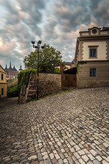 Fototapeta na wymiar Dawn in the historic center. Historic houses in the center of Kutna Hora in the Czech Republic, Europe. UNESCO World Heritage Site.