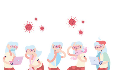 old women with masks and victims of coronavirus