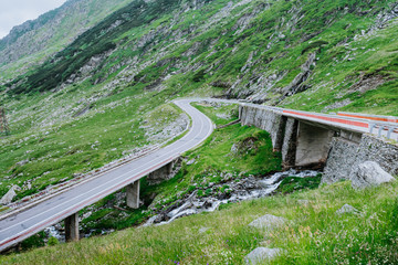 Fragment of a high altitude road in the mountains. Location: Transfagarasan, Romania