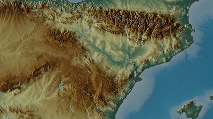 Aragón, Spain - outlined. Relief