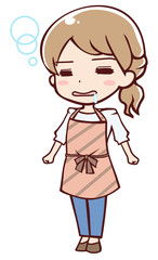 居眠りをするアニメ調のエプロン姿の女性