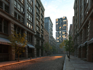 Fototapeta na wymiar Evening city landscape empty streets 3d illustration