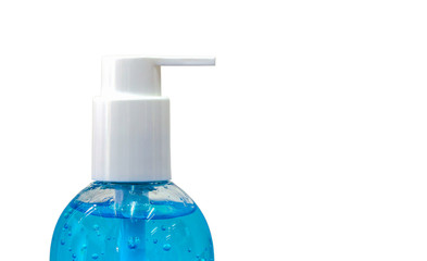 Close-up  Alcohol gel bottle for protection Coronavirus disease 2019 (COVID-19), Sanitizer pump bottle,white background