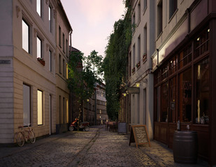 Evening city landscape empty streets 3d illustration
