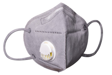 Medical respirator with a valve against viruses, flu, pollution on white background. COVID-19 protection.