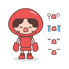Cartoon flat cute Red girl rangers character expression set