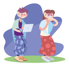 sick couple working on the computer