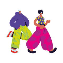 Urban woman and man cartoon with casual cloth vector design
