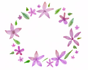 Fototapeta premium watercolor purple flowers wreath. Elegant floral, hand drawn watercolor. Design for invitation, wedding or greeting cards.