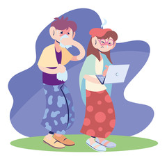 sick couple working on the computer