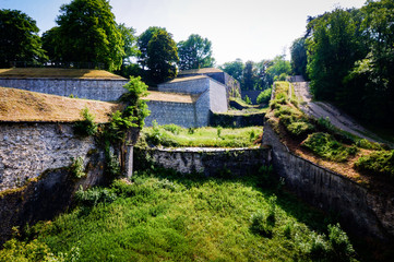 Citadel of Namur, interior area where the fortress was hit with bombs and canons, Wallonia. Taken in the Spring. Belgium in a sunny day.