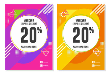 Weekend Sale banner design template, Weekend Sale advertising banner, special weekend offer, vector illustration.