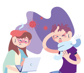 sick couple with coronavirus working