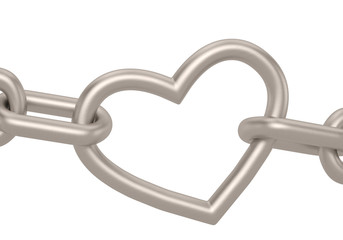 Heart with chain isolated on white background. 3D illustration.