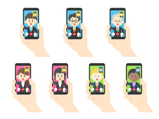 テレビ電話をする人のイラストセット