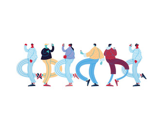 People cartoons with casual cloth and smartphones chatting vector design