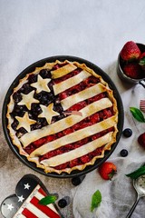 Homemade American Flag Pie / 4th of july Patriotic Food concept