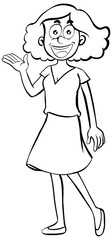 Doodle drawing of happy woman on white background