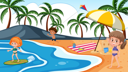 Obraz na płótnie Canvas Background scene with children playing on the beach