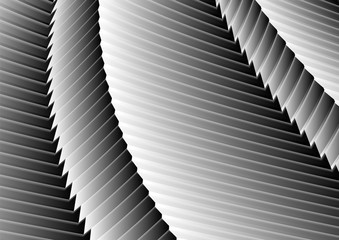 Black and white curved stripes refraction pattern design. Abstract futuristic vector background