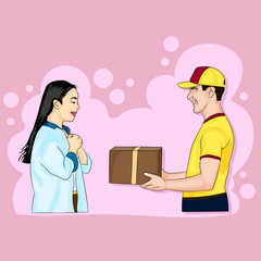 man gives package delivery box