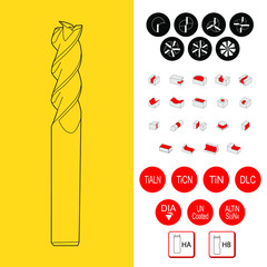 Drawing of solid carbide end mill for cnc machine. solid carbide end mill cutter. 2, 3, 4, 5, 6, 8, fluted