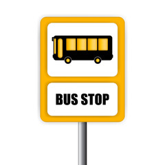 Yellow rectangle bus stop sign, traffic road vector. ESP10