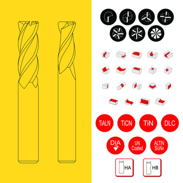 Drawing of solid carbide end mill for cnc machine. solid carbide end mill cutter. 2, 3, 4, 5, 6, 8, fluted
