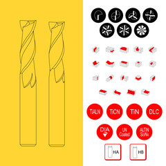 Drawing of solid carbide end mill for cnc machine. solid carbide end mill cutter. 2, 3, 4, 5, 6, 8, fluted