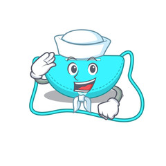 Smiley sailor cartoon character of sling bag wearing white hat and tie