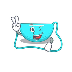 Happy sling bag cartoon design concept show two fingers