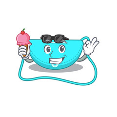 A cartoon drawing of sling bag holding cone ice cream