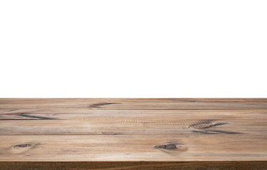 wooden table for interior decoration design or advertising display on white background
