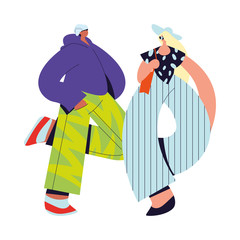 Urban woman and man cartoon with casual cloth vector design