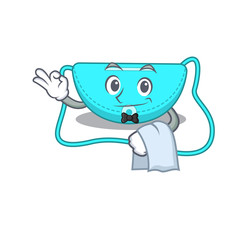A cartoon picture of sling bag waiter with a white napkin