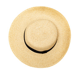 Straw hat, top view, isolated on white.