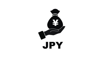 Hand holding money bag illustrated vector icon Japanese yen JPY