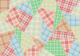 タータンチェックのパッチワーク背景　クレイジーキルト（加工有り）