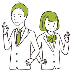 手描き1color　現役高校生中学生の男女　ブレザー　上半身　OK
