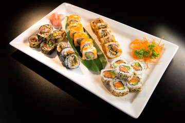 sushi rolls on a big plate