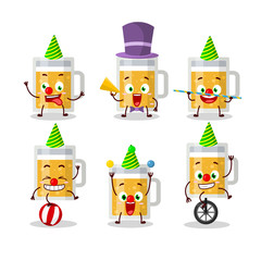 Cartoon character of mug of beer with various circus shows