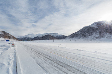 snowy national highway in Tibet
