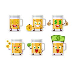 Mug of beer cartoon character with cute emoticon bring money