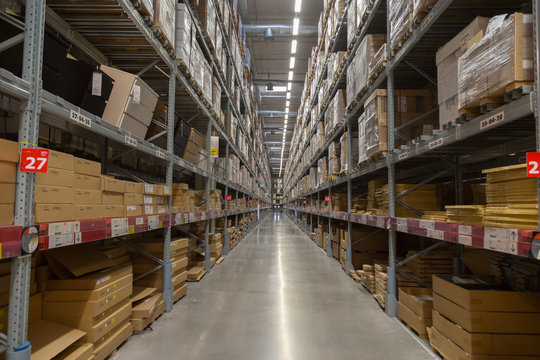 Way to warehouse with stocks of product and goods