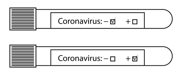icon, test tubes with coronavirus analyzes. Positive and negative result. Isolated vector on white background