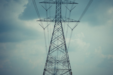 High voltage pole cable wire and Blue sky with cloud ..